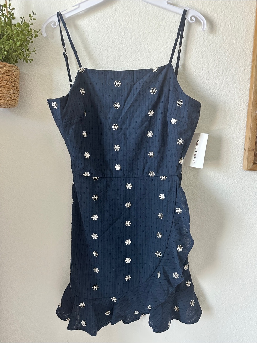 Navy Floral Eyelet Ruffle Slip Dress